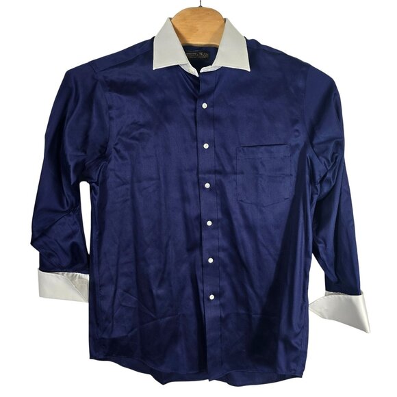 Donald J Trump Button Up Dress Shirt 16.5 French Cuff Blue White Long Sleeve - Picture 2 of 10